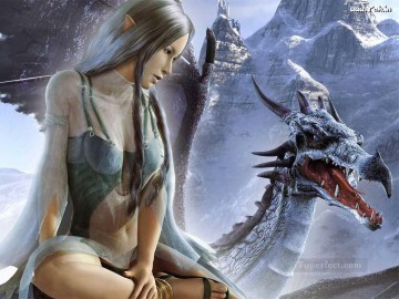Histoire fantastique œuvres - ange et dragon Magique